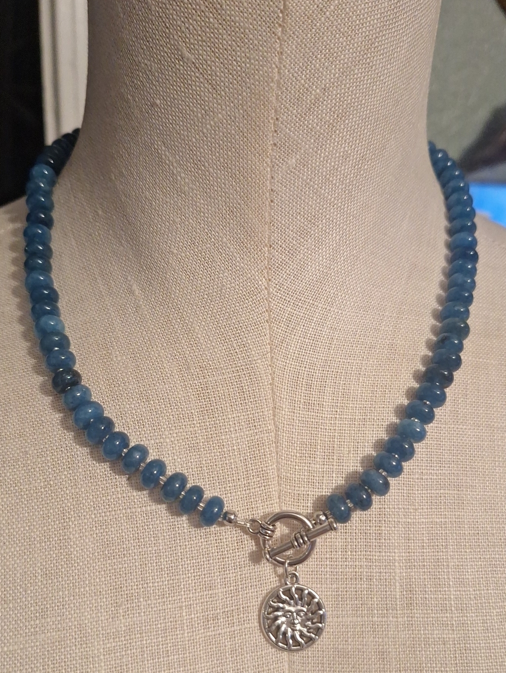 Apatite Blue Jade Abacus Rondelle Bead Necklace